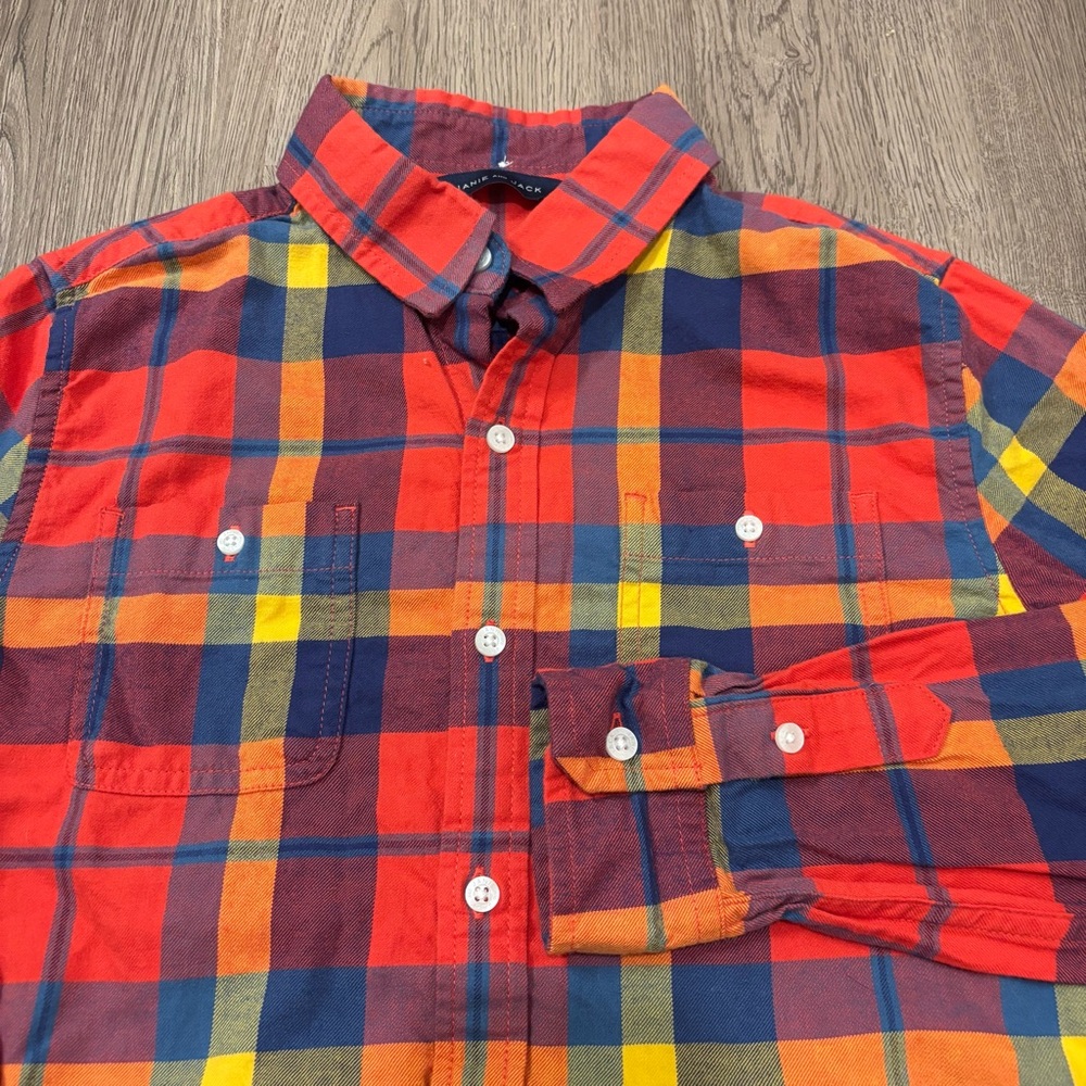 Janie and Jack Flannel Shirt Button‎ Down Plaid Fall Boy’s 12 Red/Orange/Blue